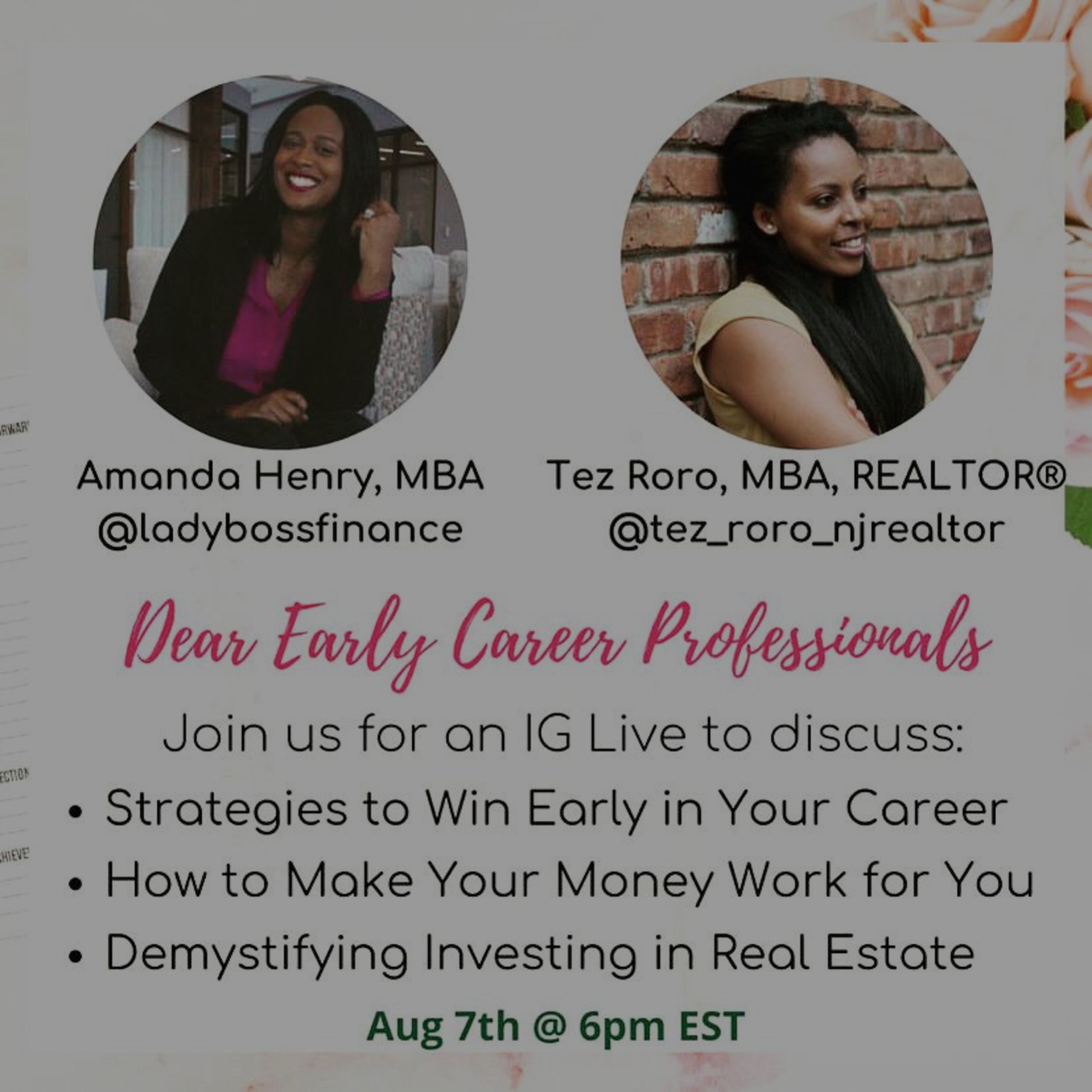 IG live on Career, Money and Real Estate 8/7!