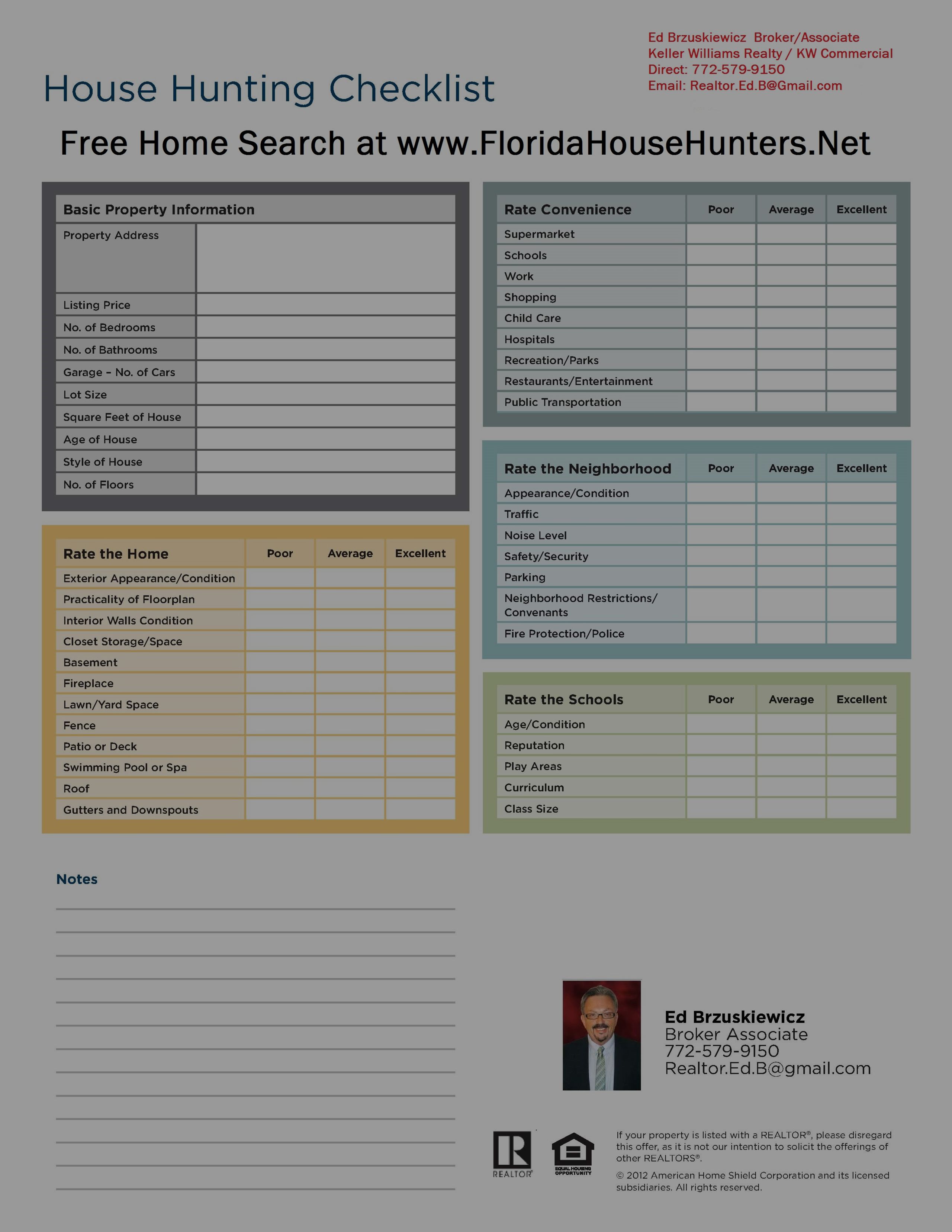 Free House Hunting Checklist to Help with Home Serach.