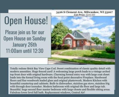 Open Houses Sunday January 26th