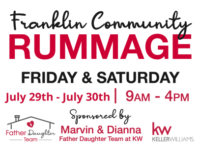 Franklin Community Rummage Friday, July 29, 2022 &#8211; Saturday, July 30, 2022 from 9am-4pm