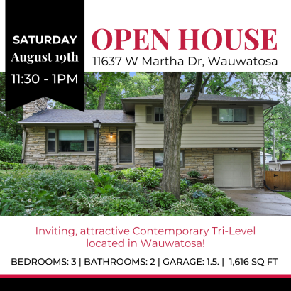New Listing in Wauwatosa! Open House August 19th from 11:30 &#8211; 1:00pm