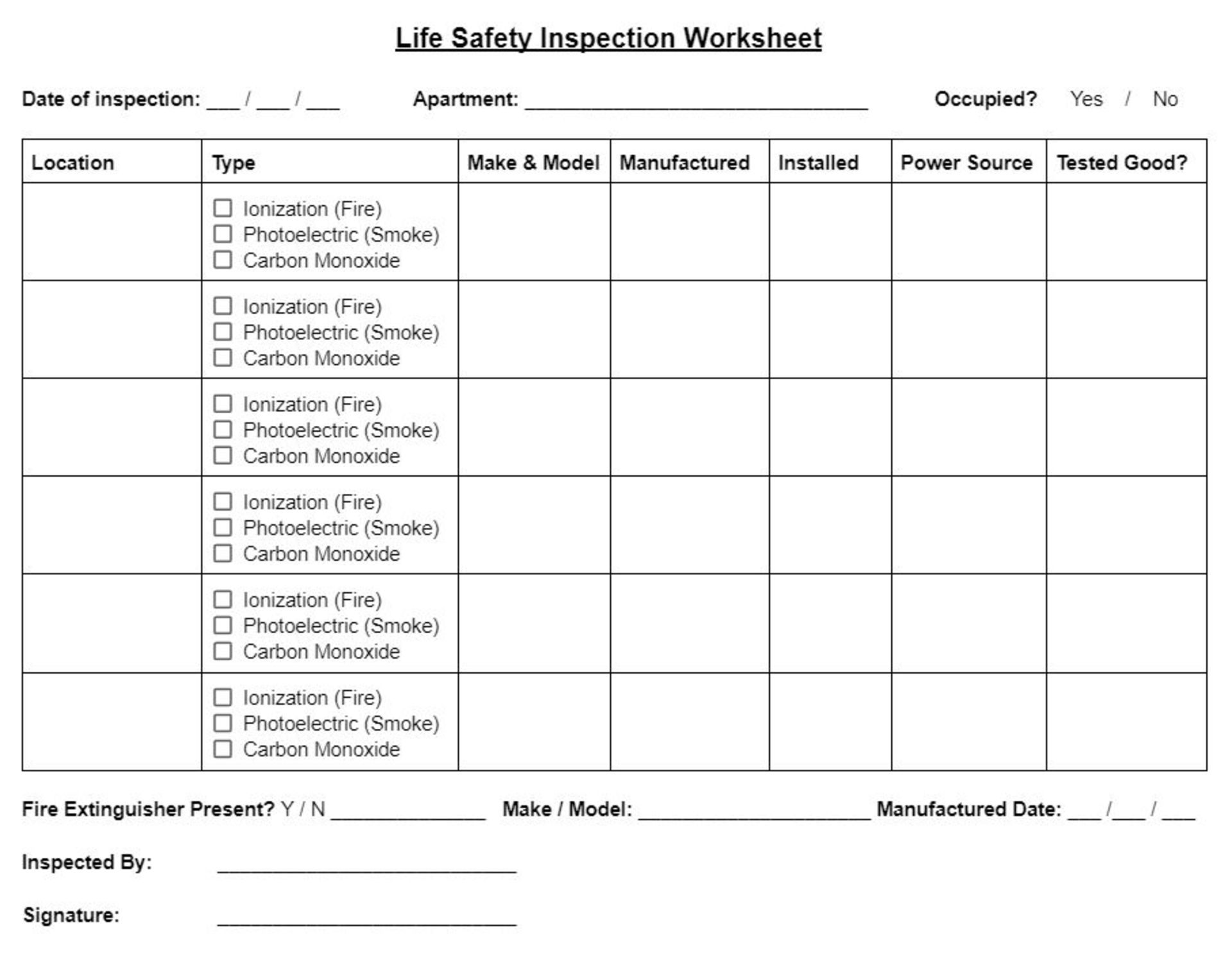 The Life Safety Inspection Worksheet - YOUR MULTIFAMILY INVESTMENT GUIDE
