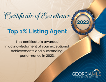 Top 1% of listing agents in Georgia certification Top 1% of listing agents in Georgia