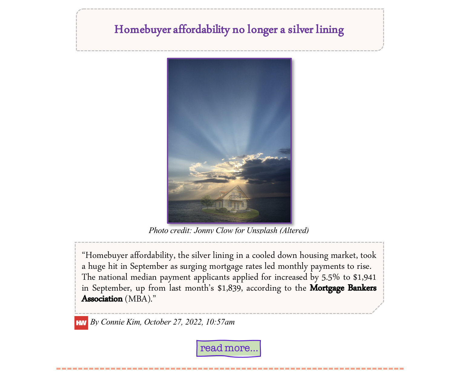 Clouds, sun rays house faint in backround. Homebuyer affordability no longer a silver lining