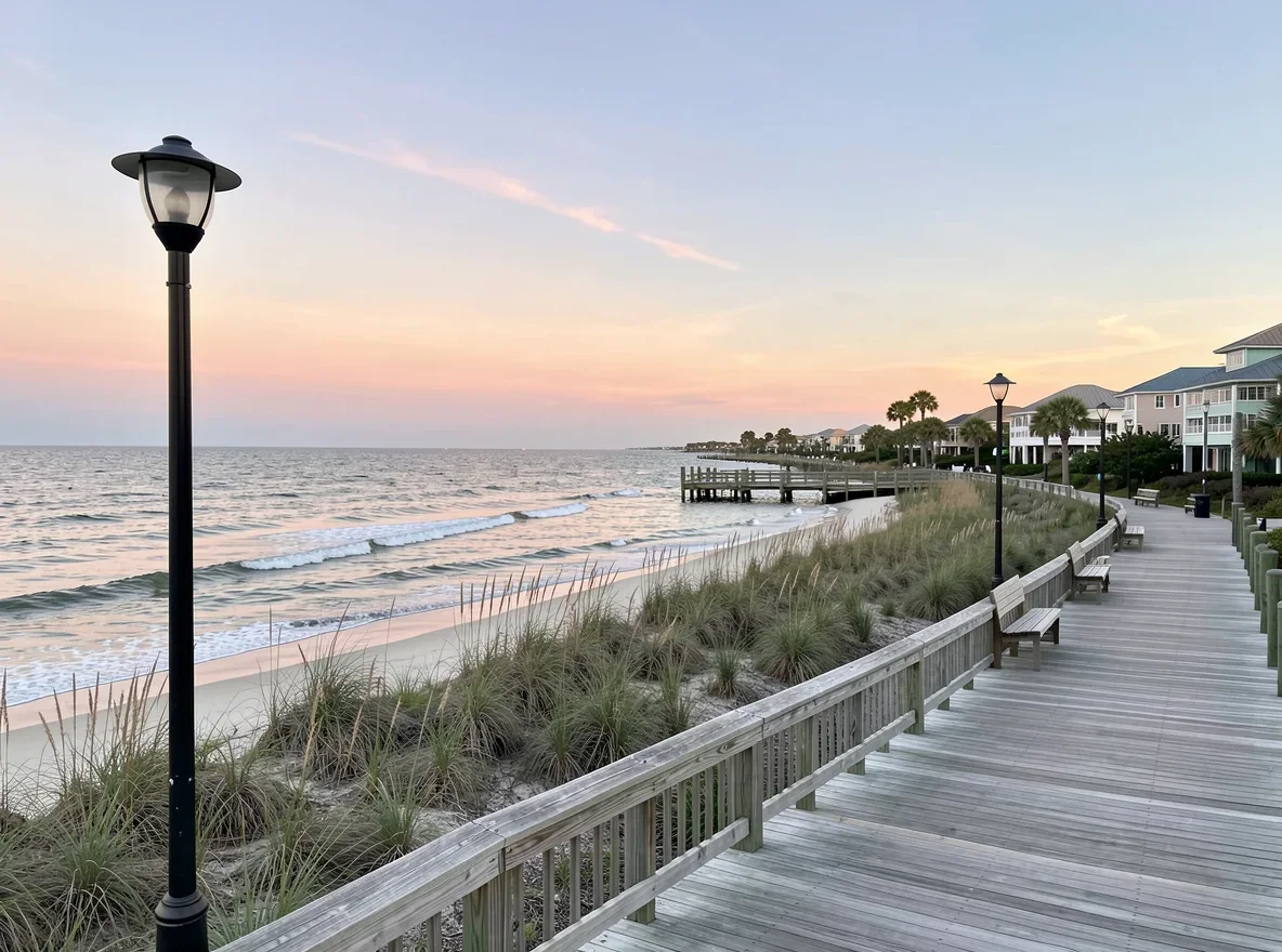 Gulf Coast shoreline near Nokomis at sunset