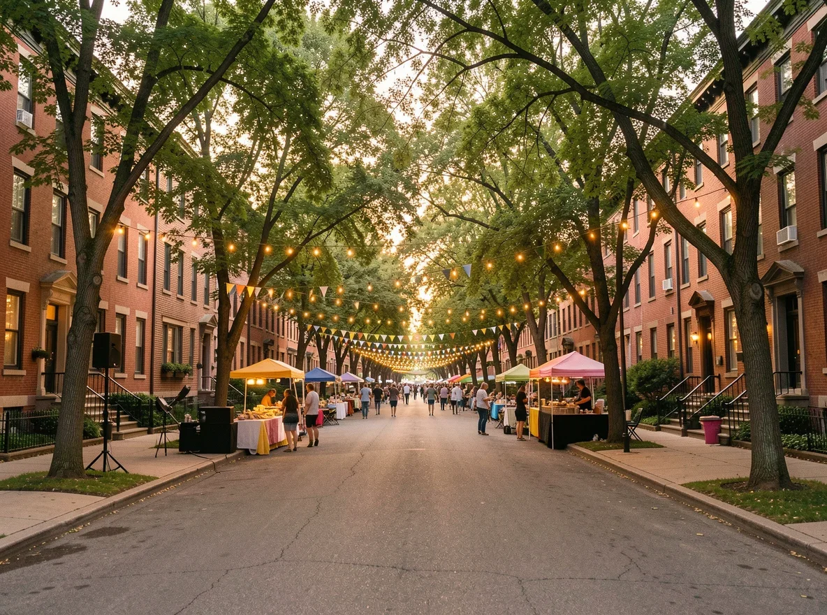 Tree-lined Wicker Park neighborhood street in Chicago