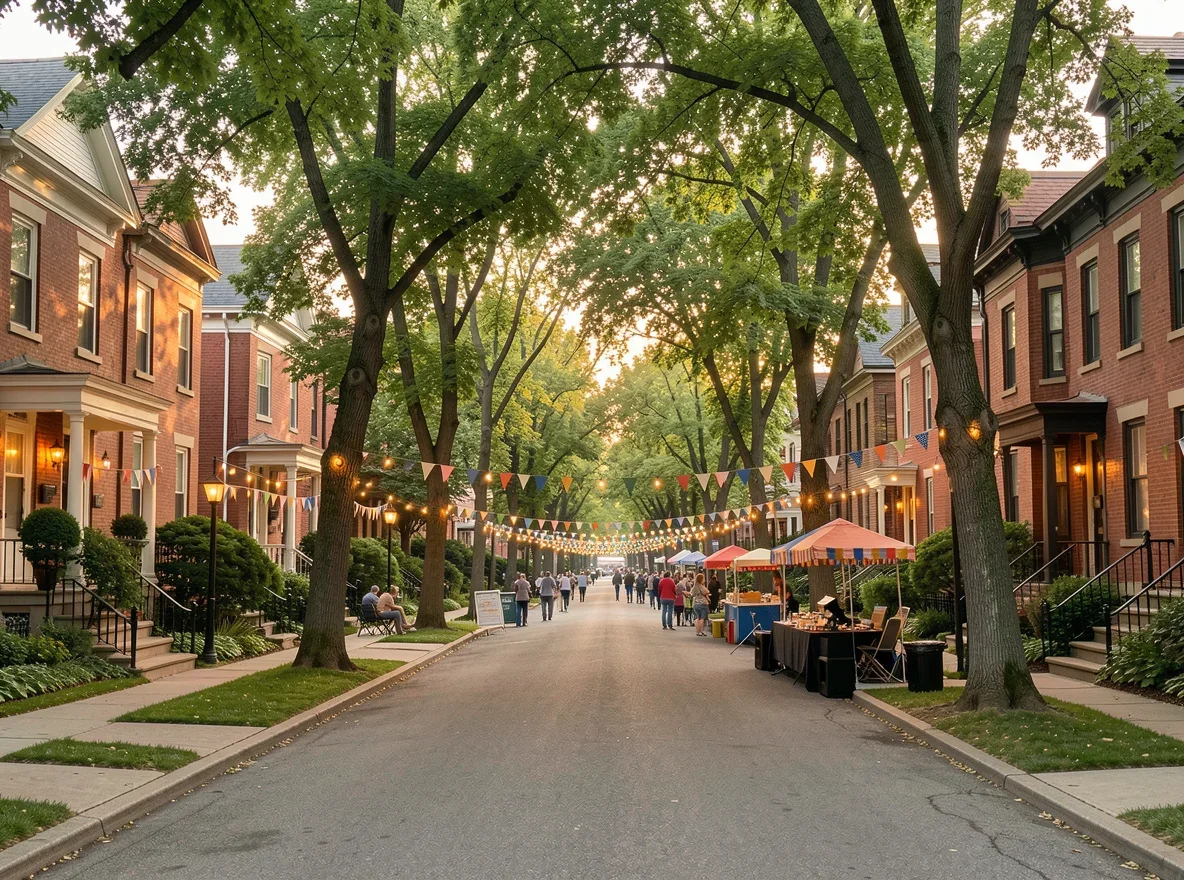 Tree-lined Bucktown and Wicker Park residential streetscape
