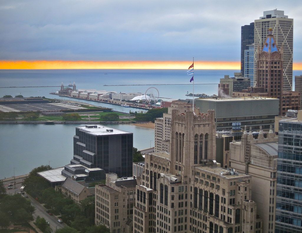 Chicago skyline and neighborhood connectivity view