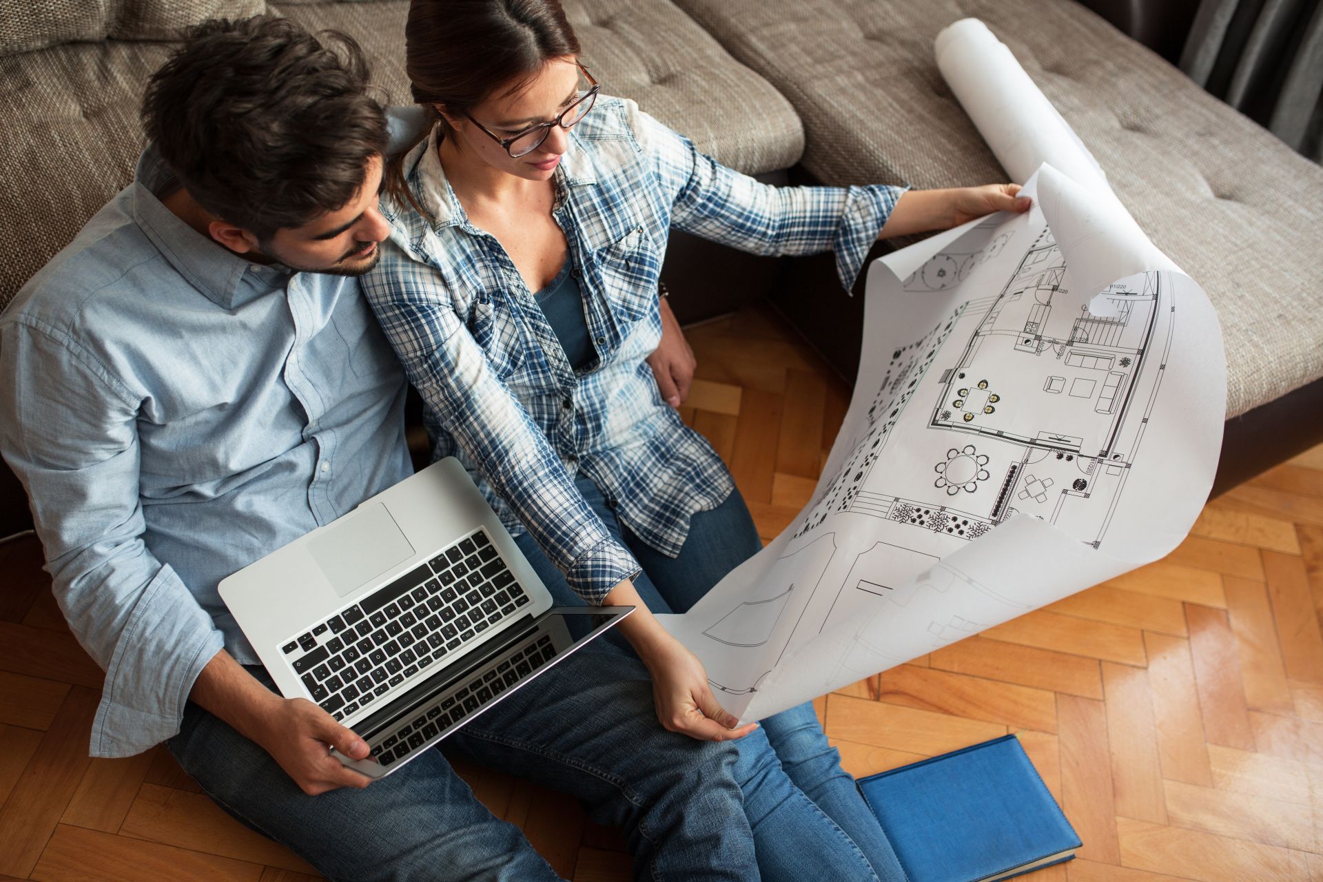 couple looking at floorplan