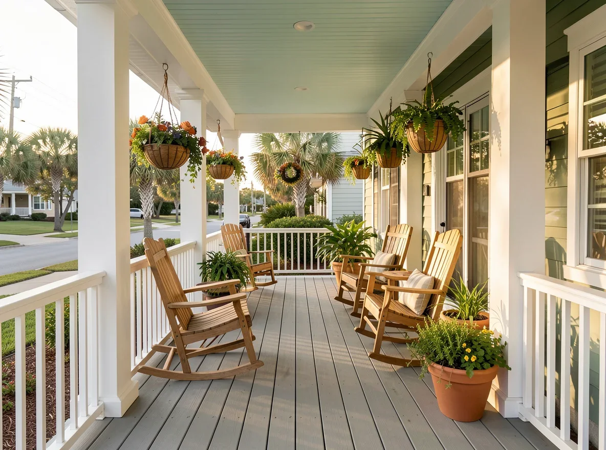 Front porch of a Florida Gulf Coast home ready for a buyer walkthrough