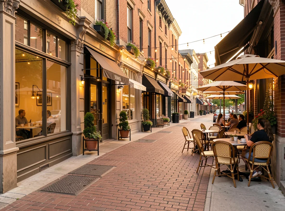 Golden Hill dining and neighborhood street scene