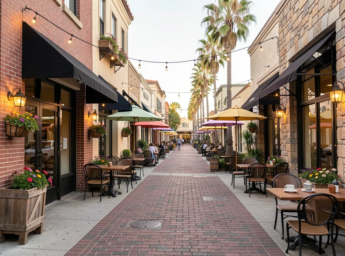 Walkable dining and shopping district in San Diego County