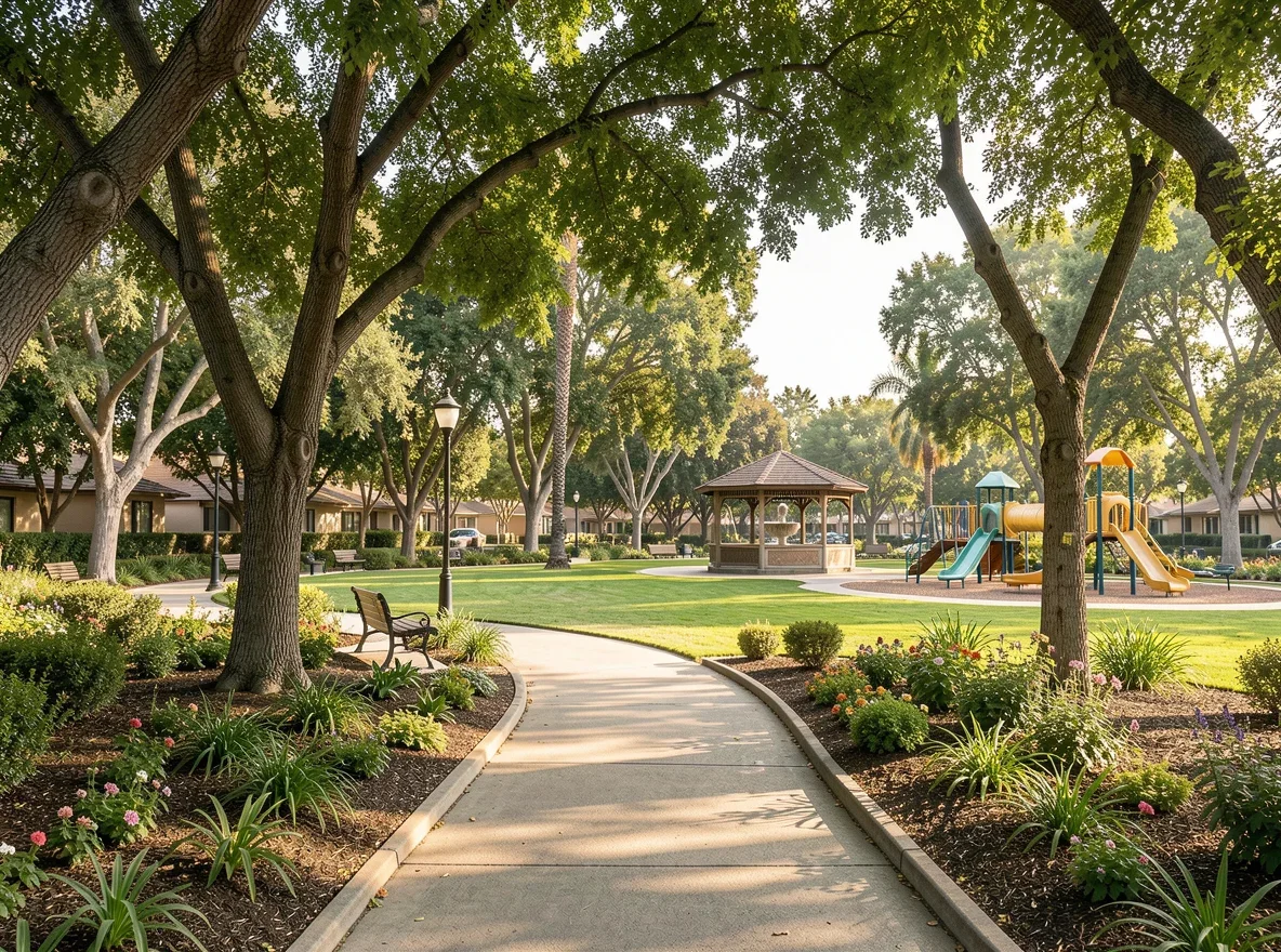 Park setting near North Park San Diego with walking paths and mature trees