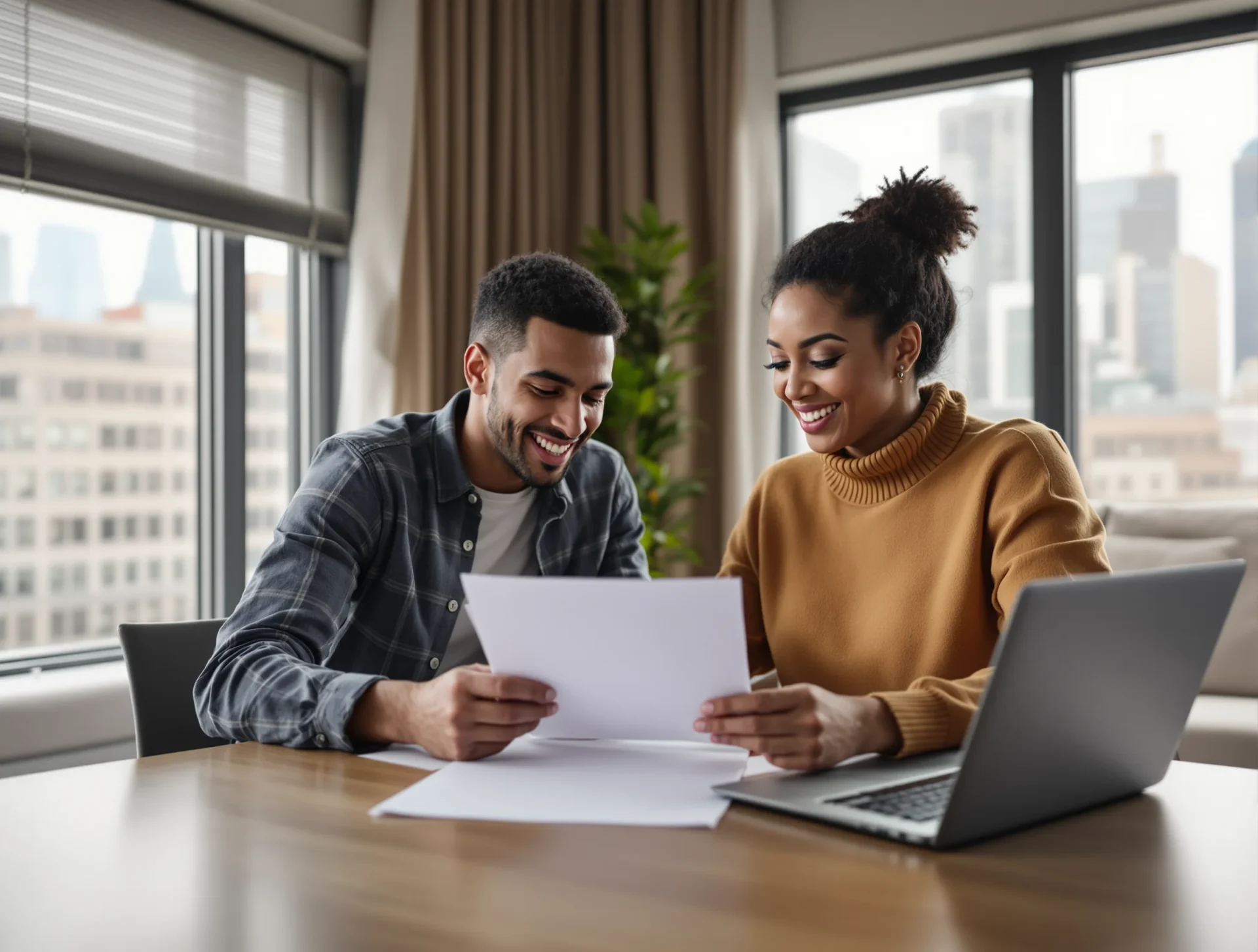 First-time buyers reviewing home documents in a Chicago condo