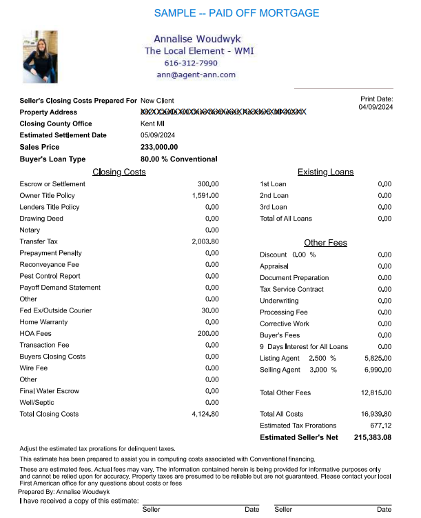 Sample Net Sheet