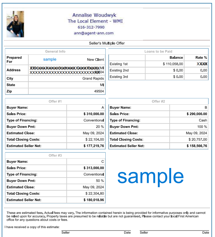 Multiple Offer Net Sheet