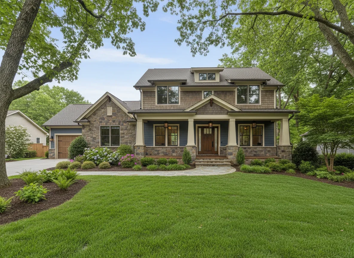 Craftsman-style home exterior on a quiet Raleigh neighborhood street