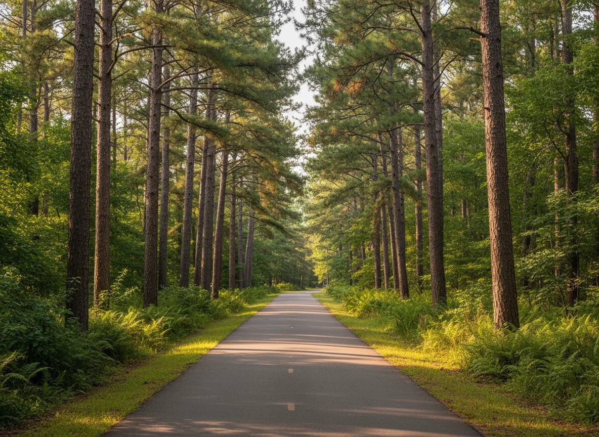Greenway path in Raleigh with cyclists and joggers