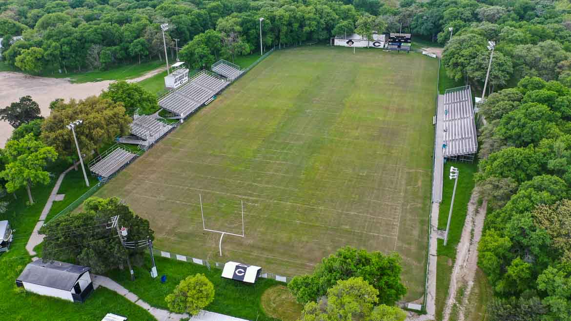 Crawford Pirate Football Stadium - homes for sale in crawford tx Ariel picture of crawford texas high school football stadium where the pirates play their homes games