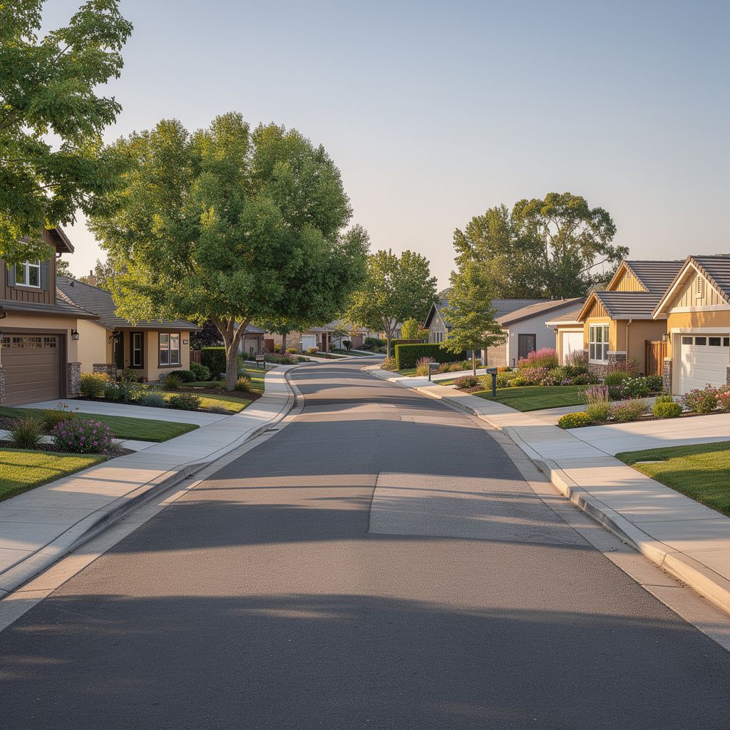 Residential neighborhood street with homes and trees in Santa Rosa, California