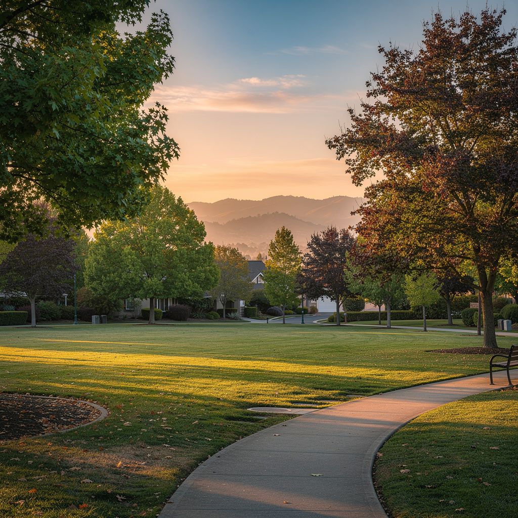 Peaceful neighborhood park and hills in Windsor, California
