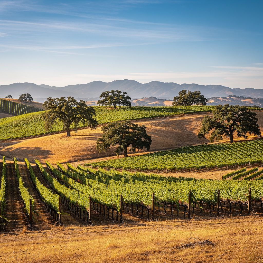 Rolling vineyards and hills around Santa Rosa, California