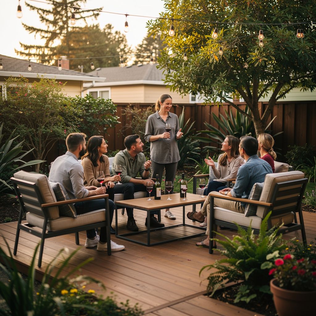 Neighbors enjoying an outdoor evening gathering in Sebastopol, California