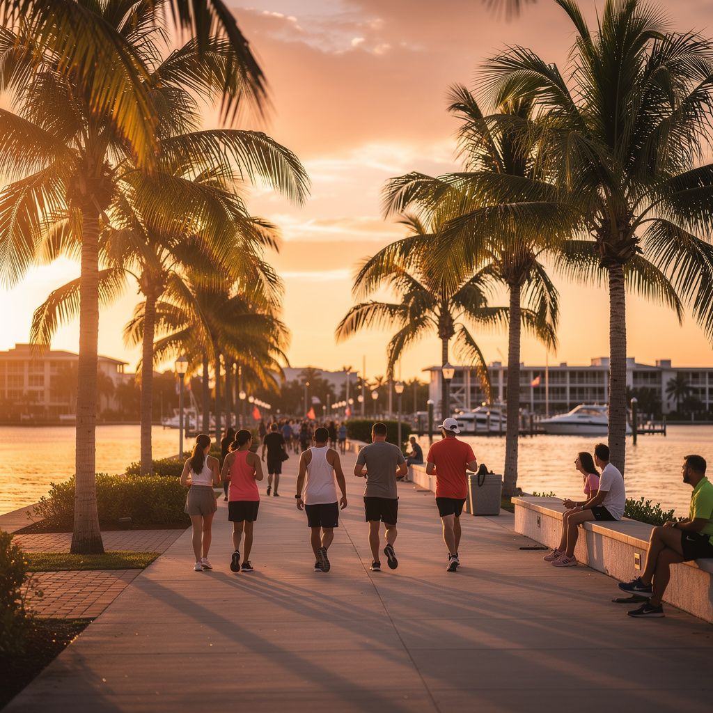Coastal lifestyle along the waterfront in Dania Beach, Florida at sunset
