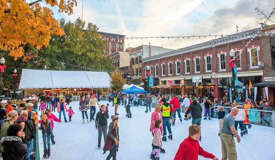 People ice skating at Christmas time in Knoxville