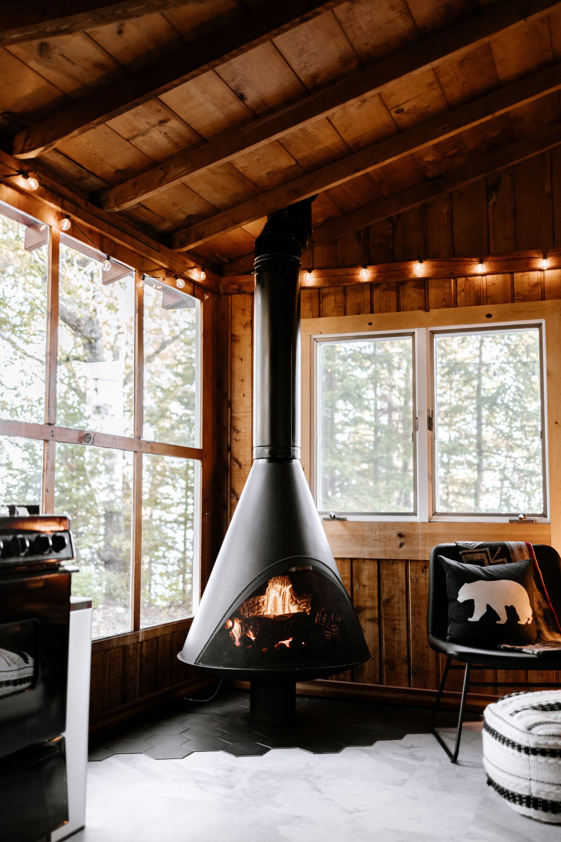 warm fireplace in a cabin like home