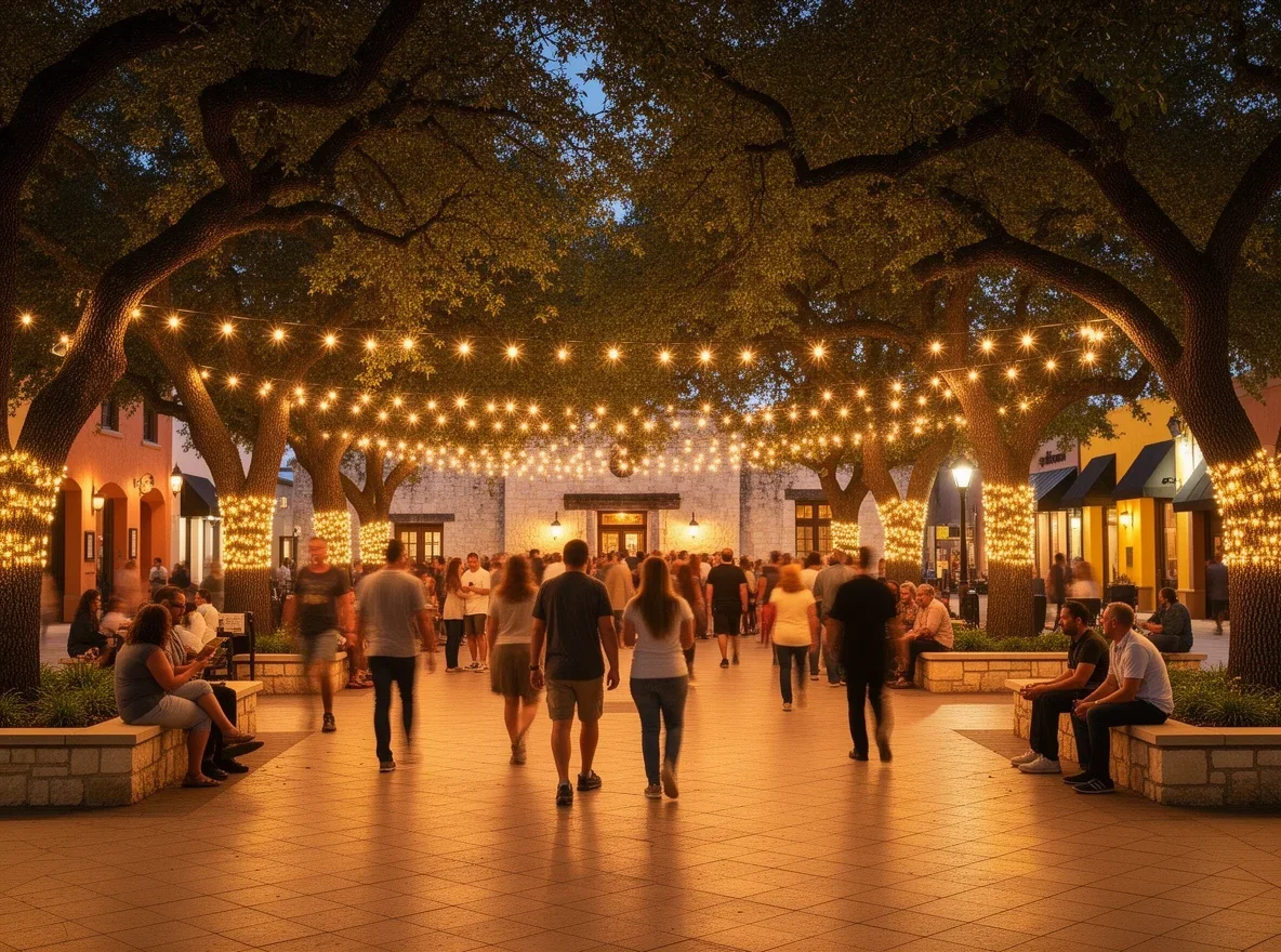 Community gathering at an outdoor plaza in San Antonio