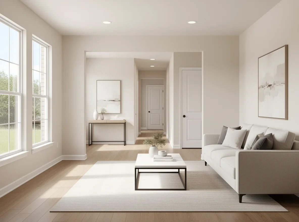 Bright living room with a layout that supports privacy