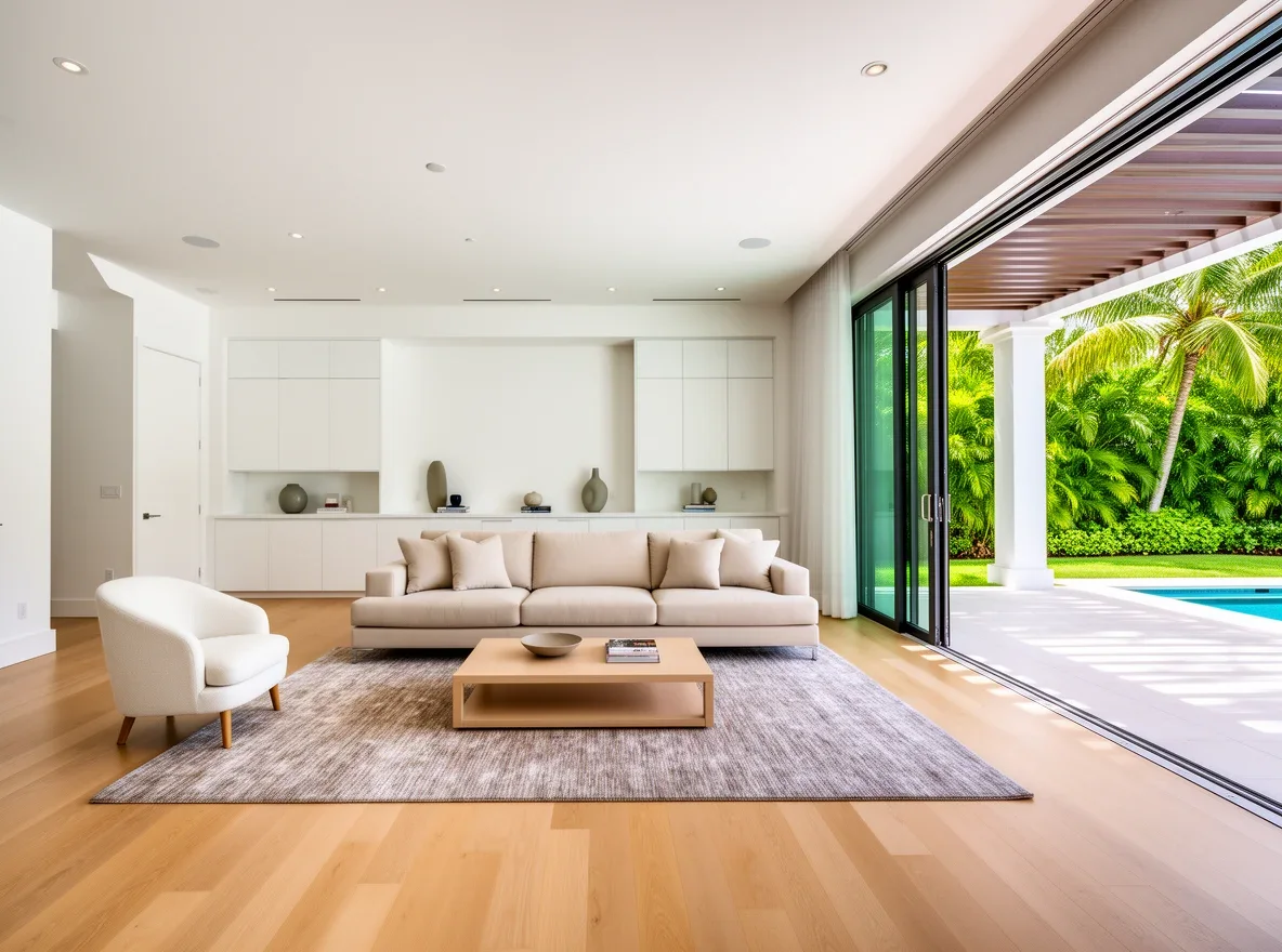 Staged living room with bright natural light