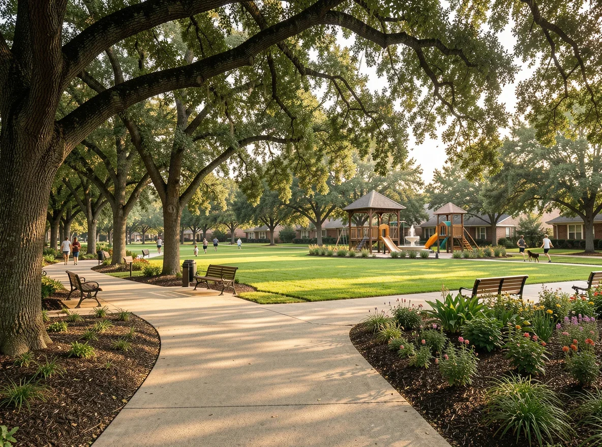 Shaded neighborhood park trail in Cedar Park