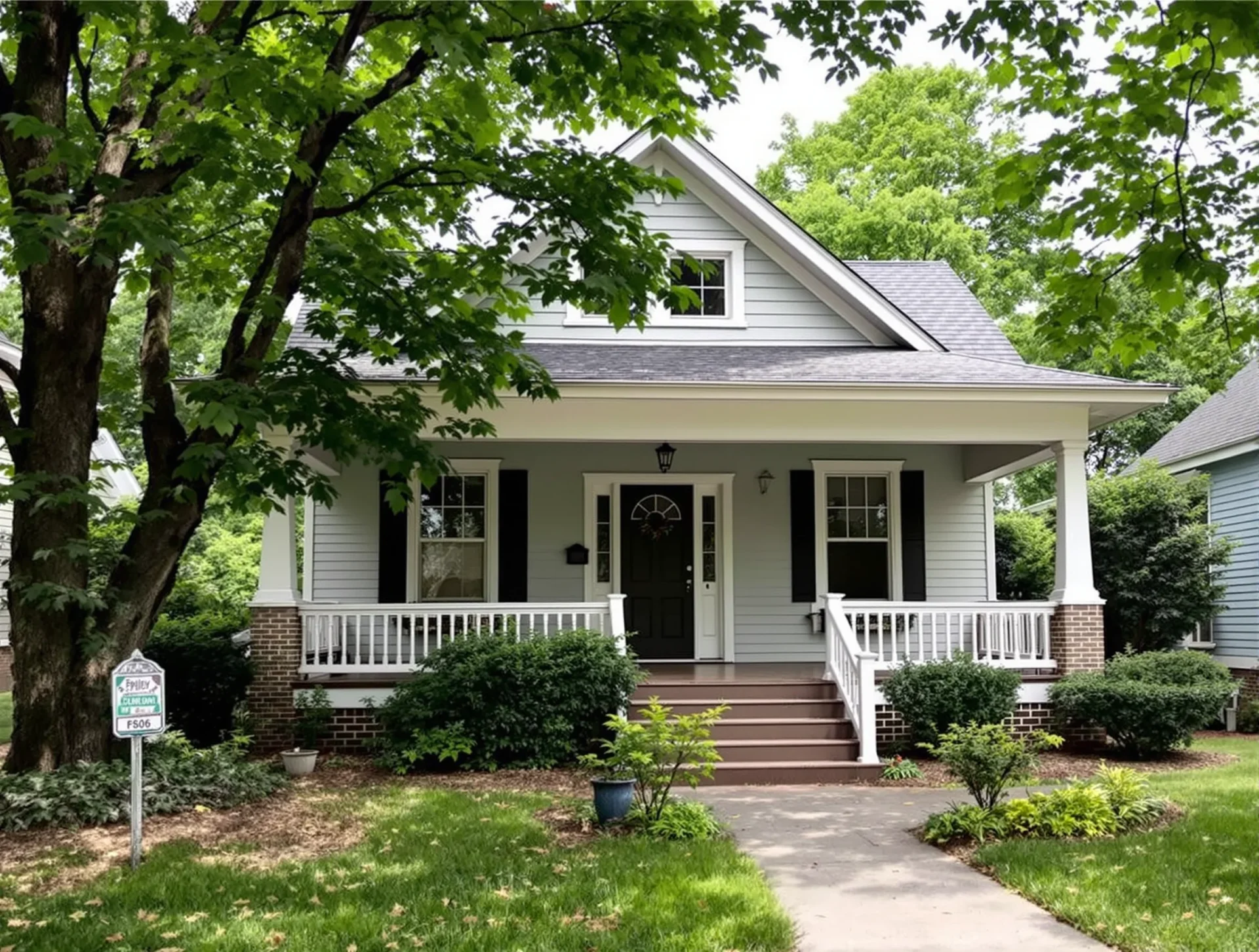 Craftsman-style home with front porch in a leafy Asheville neighborhood