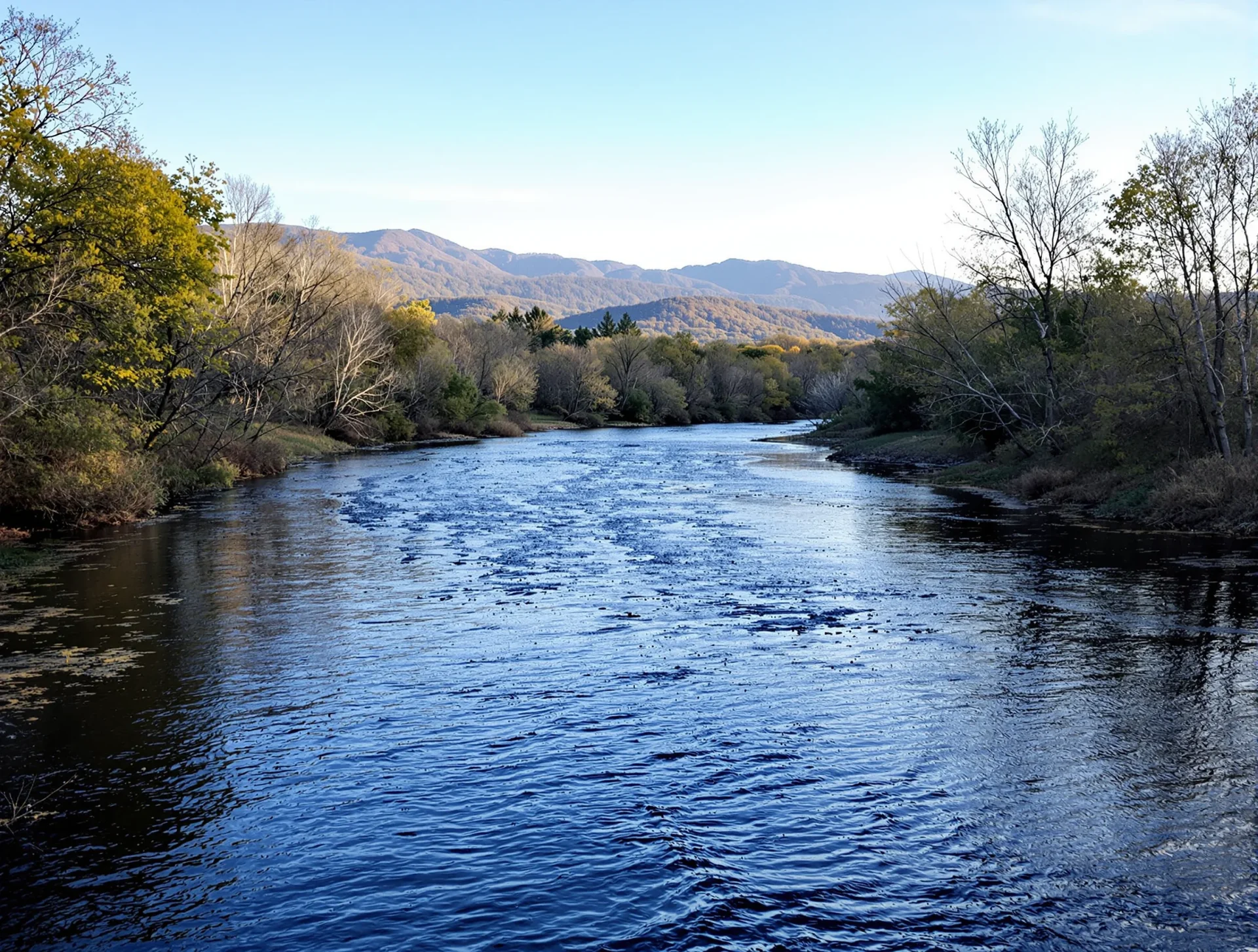 Scenic river and mountain view near Woodfin, North Carolina