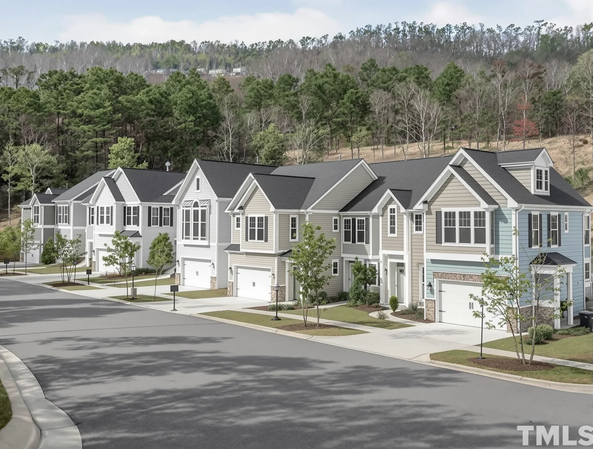 Modern homes on a quiet street in Woodfin, North Carolina