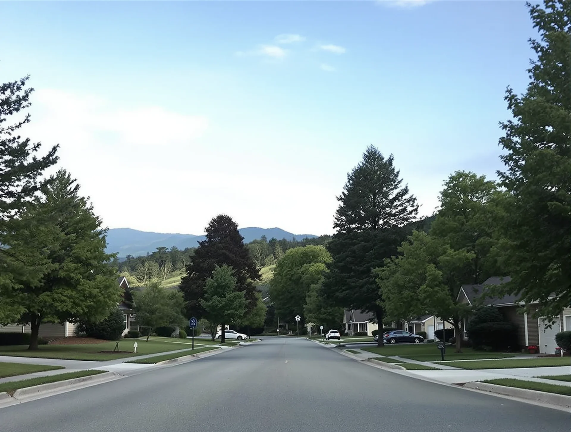 Residential homes on a tree-lined street in Woodfin, North Carolina