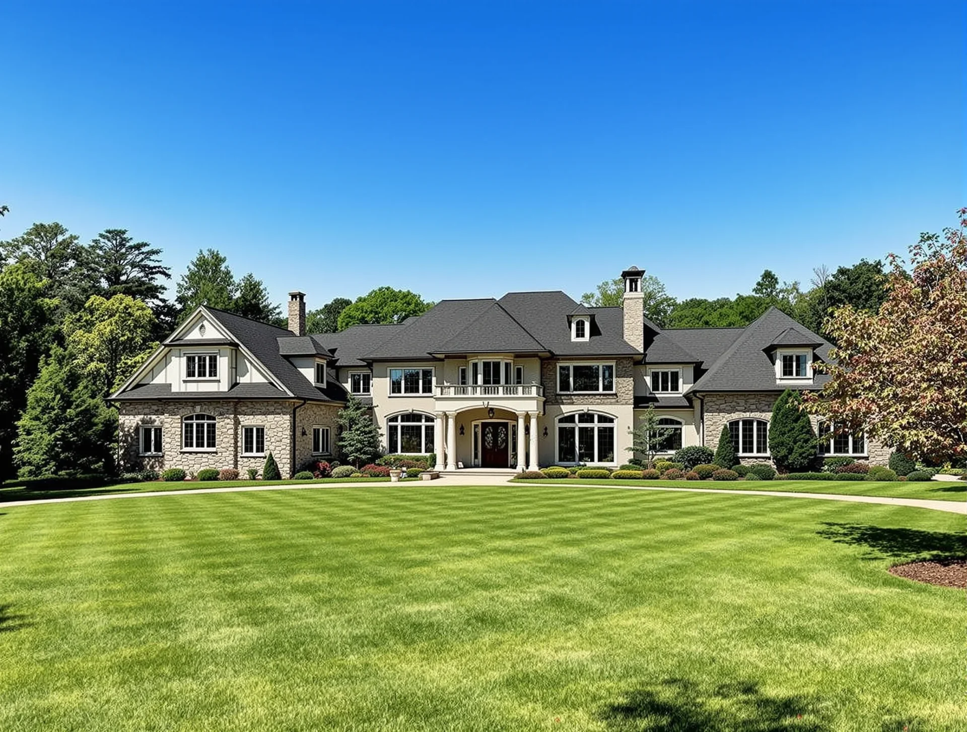 Luxury home with manicured grounds and mature trees in Biltmore Forest, North Carolina
