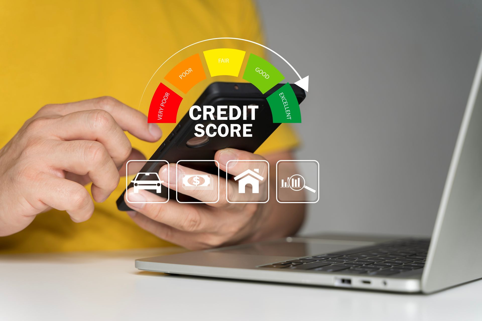 man-holding-phone-with-credit-score man holding phone with credit-score