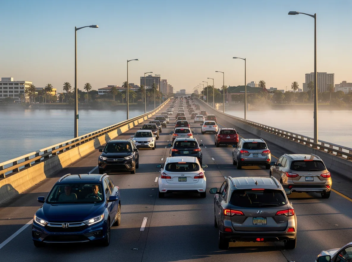 Jacksonville commute scene near a river bridge