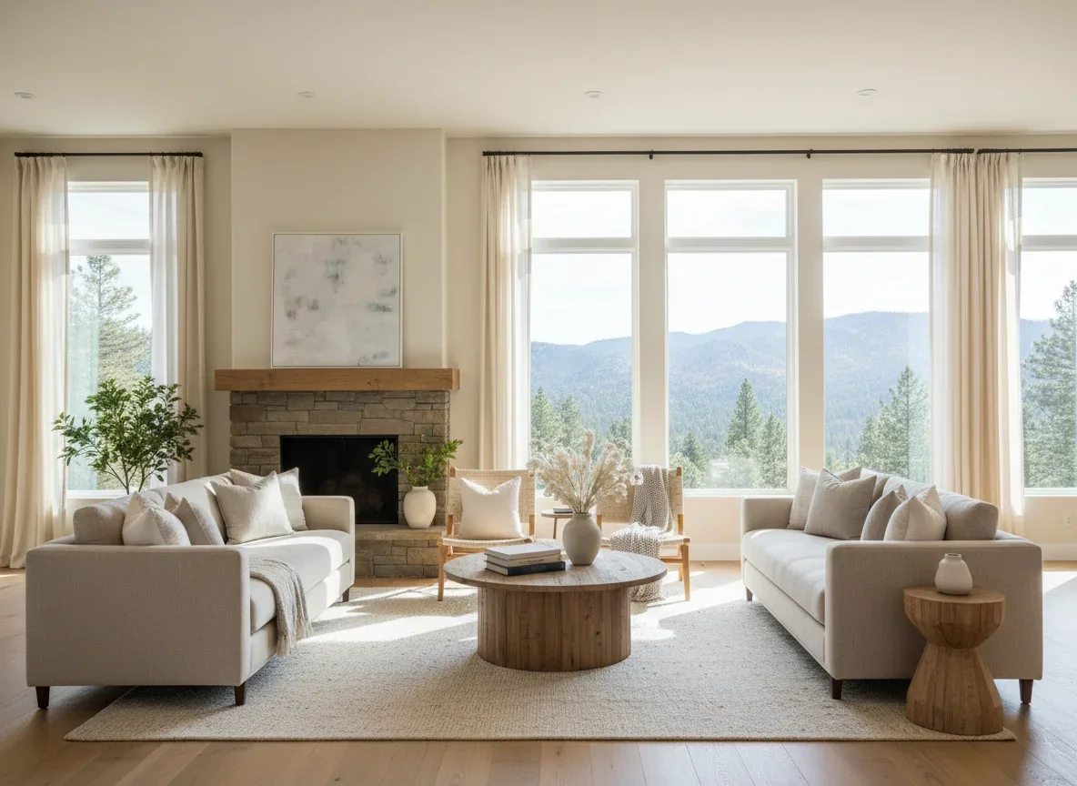 Bright staged living room interior in Tuolumne County