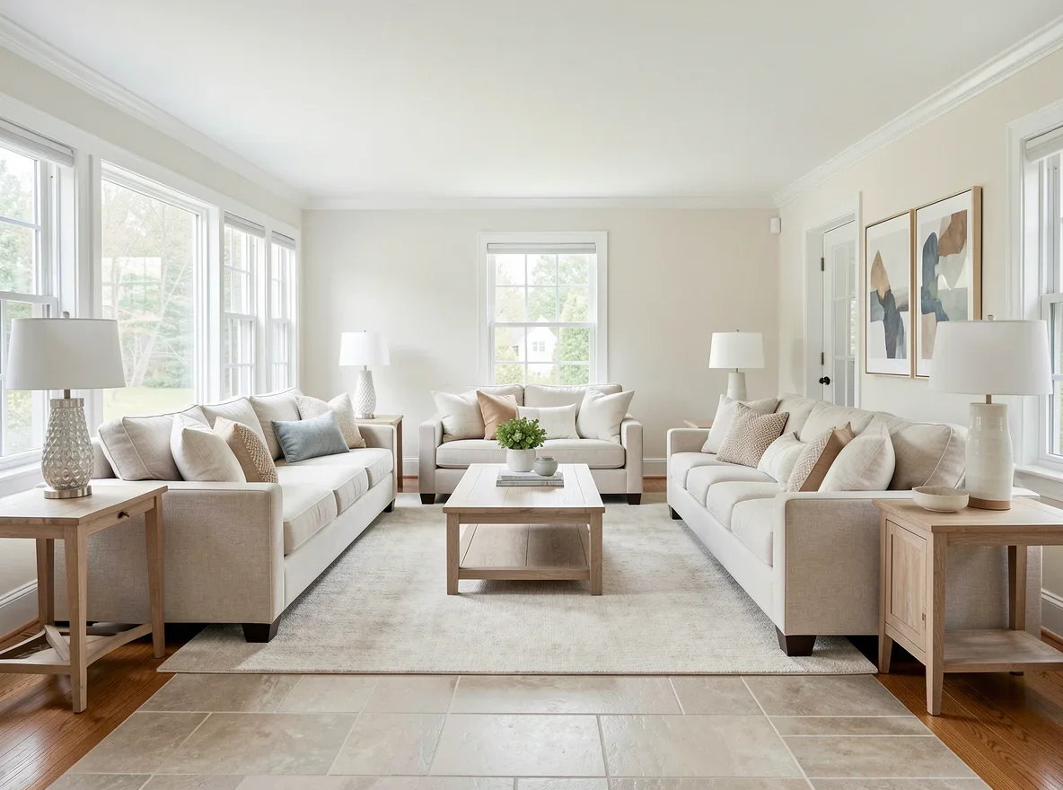 Bright staged interior in a Bourne home