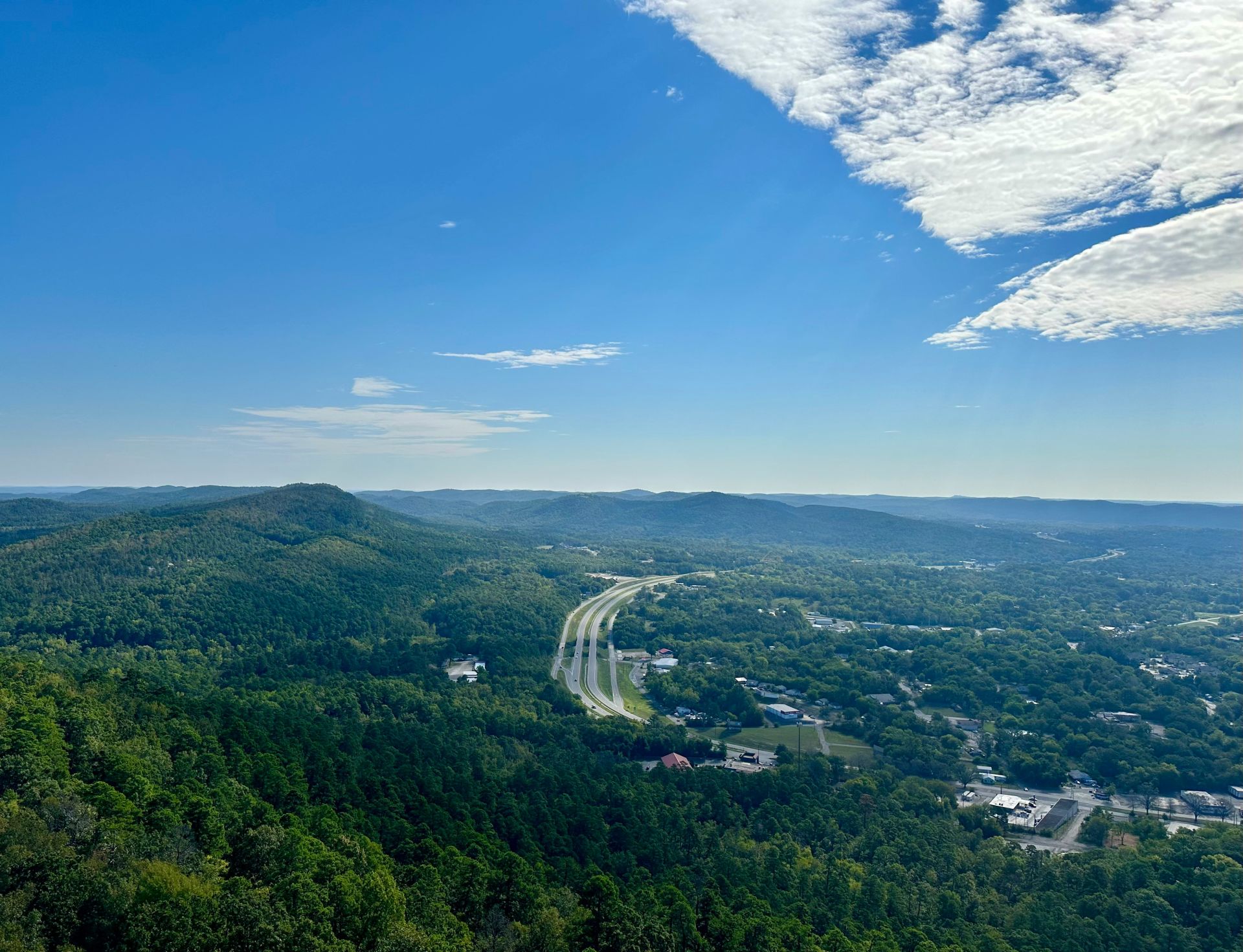 Historic streetscape and mountain setting in Hot Springs, Arkansas