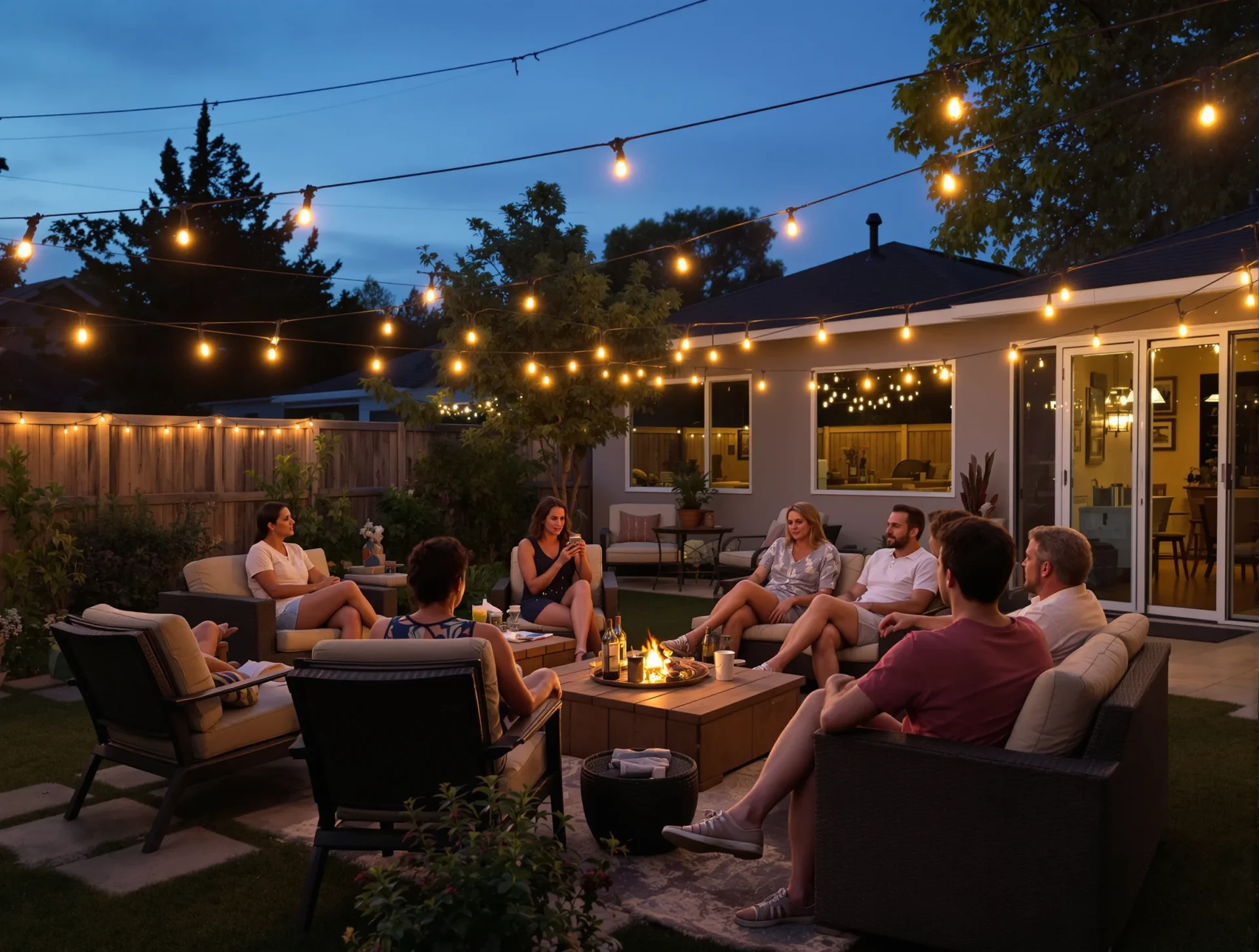 Relaxed outdoor gathering in a Bakersfield backyard