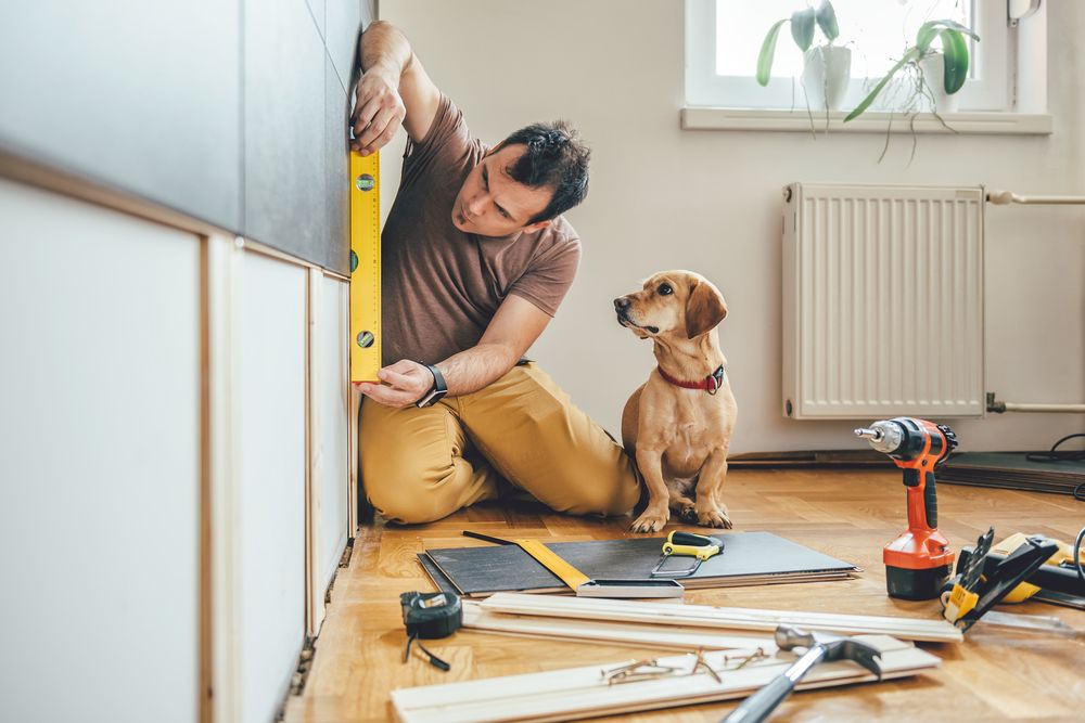 man-checking-measuring-with-the-dog man checking measuring with the dog