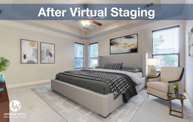 image of primary bedroom after virtually staged in Austin