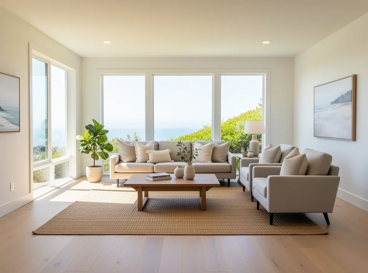 Bright coastal living room interior
