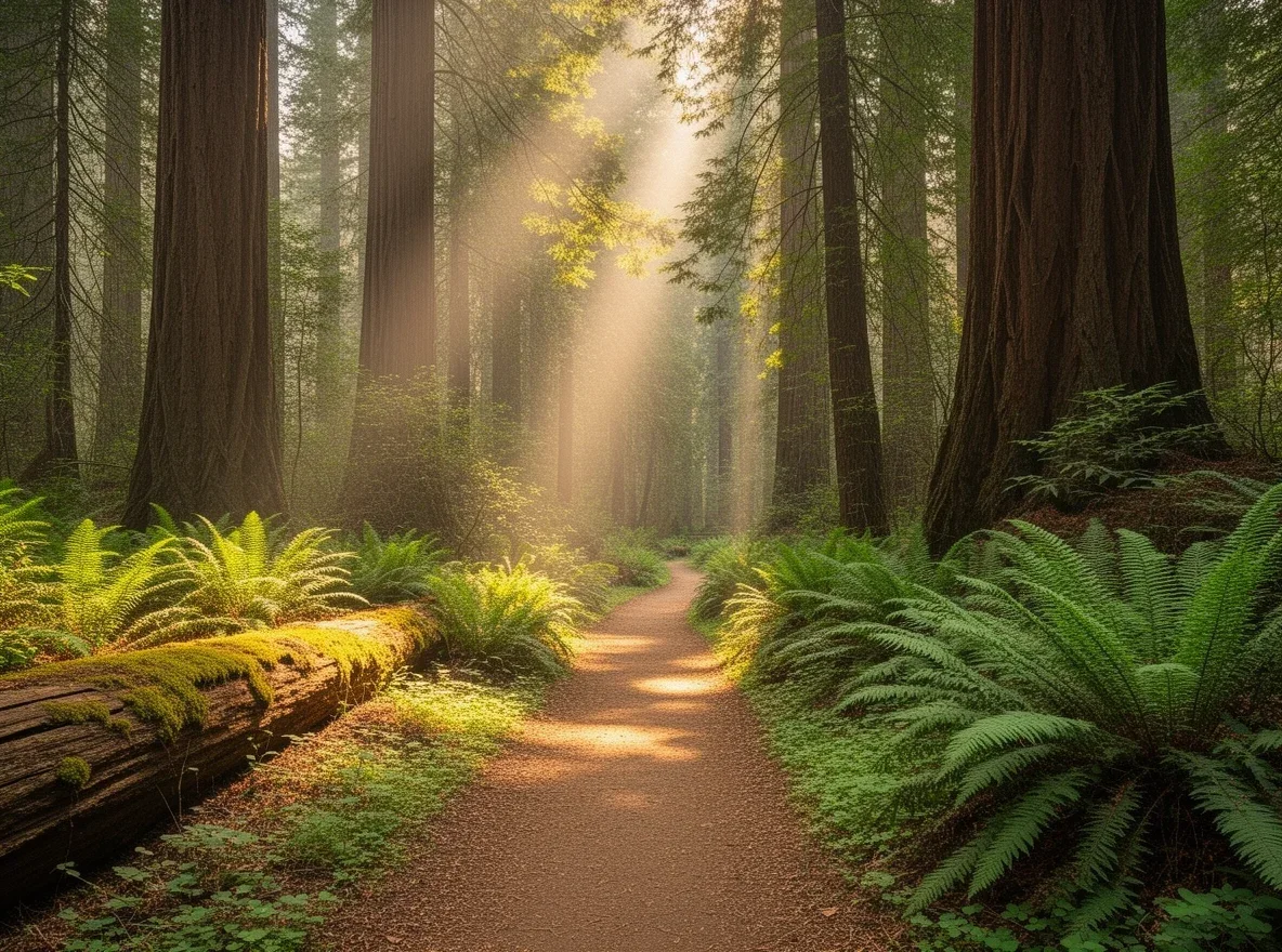 Redwood trail and forest scenery in Scotts Valley