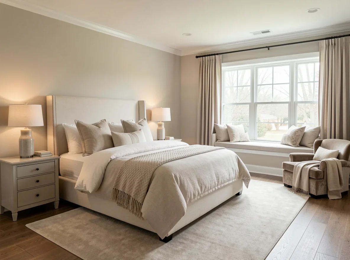 Inviting primary bedroom staged for home sale